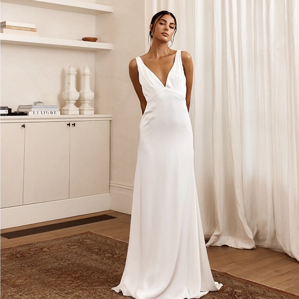 See The Sun V-Neckline Satin Maxi Dress White
